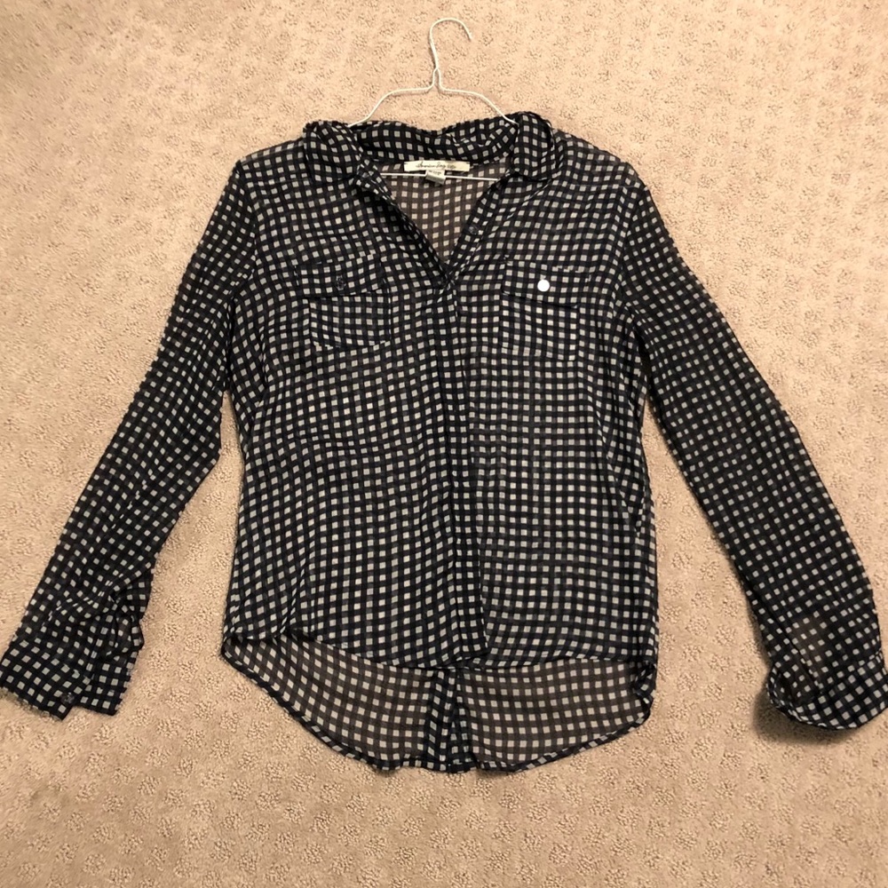 Plaid sheer blouse